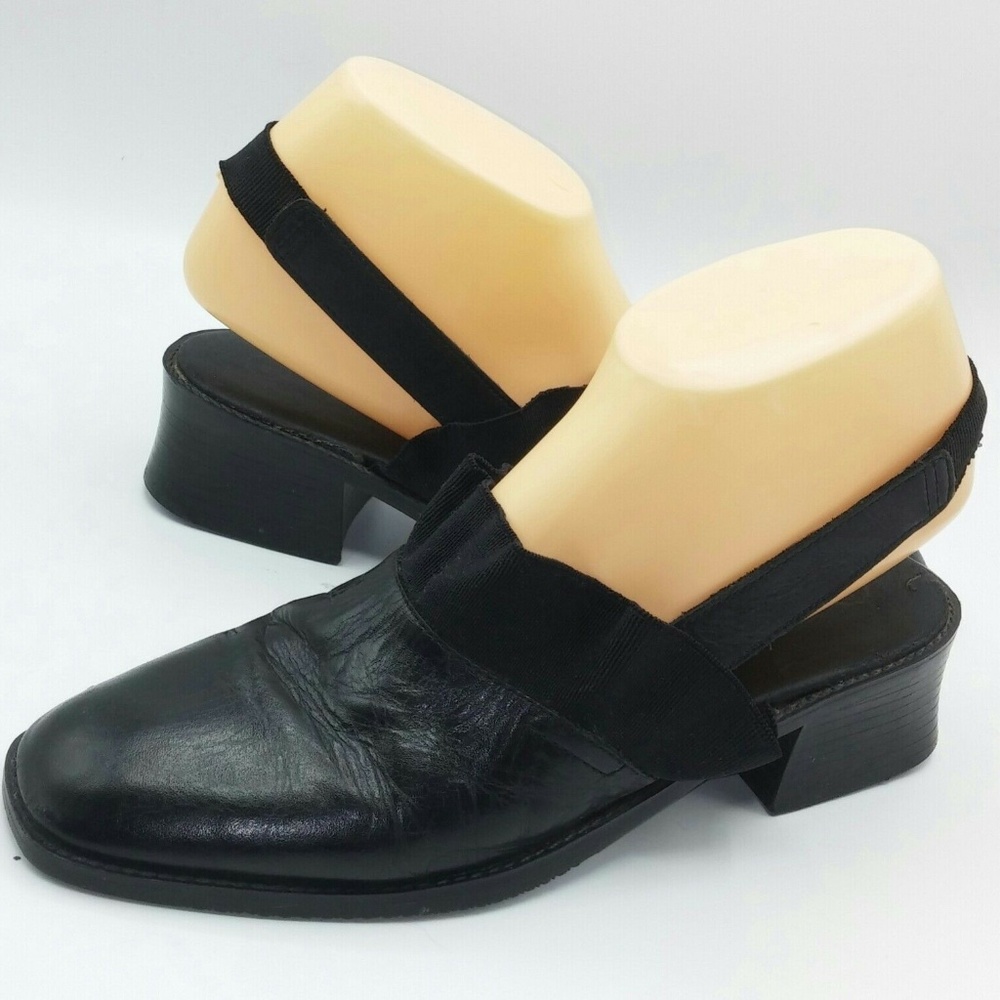 Leather Collection 7 Black Leather Slingback Pumps